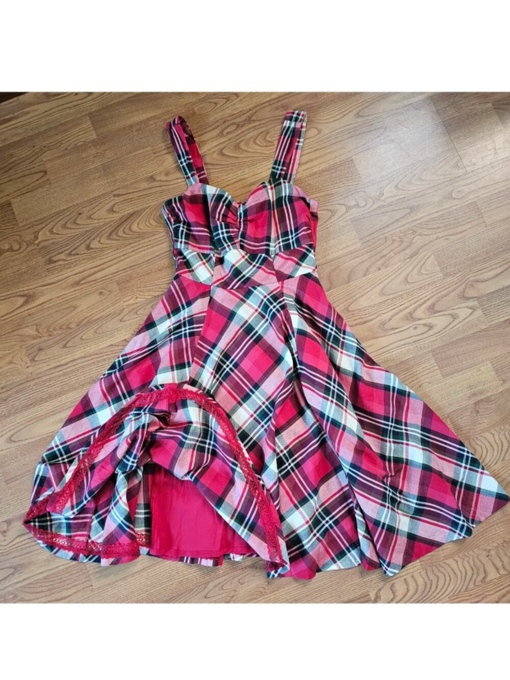 Enz’s Sweetheart Neckline Rectangular/Square Back A-Line Dress S/M Tartan Plaid